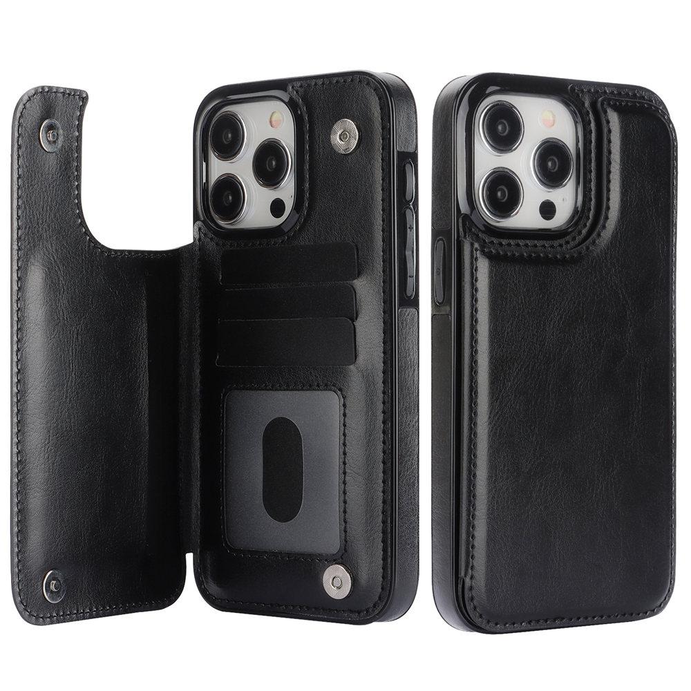 Wallet Double Button Flip Leather Case For iPhone 16e 16 15 14 13 12 11 Pro Max Card Slot Kickstand Cover