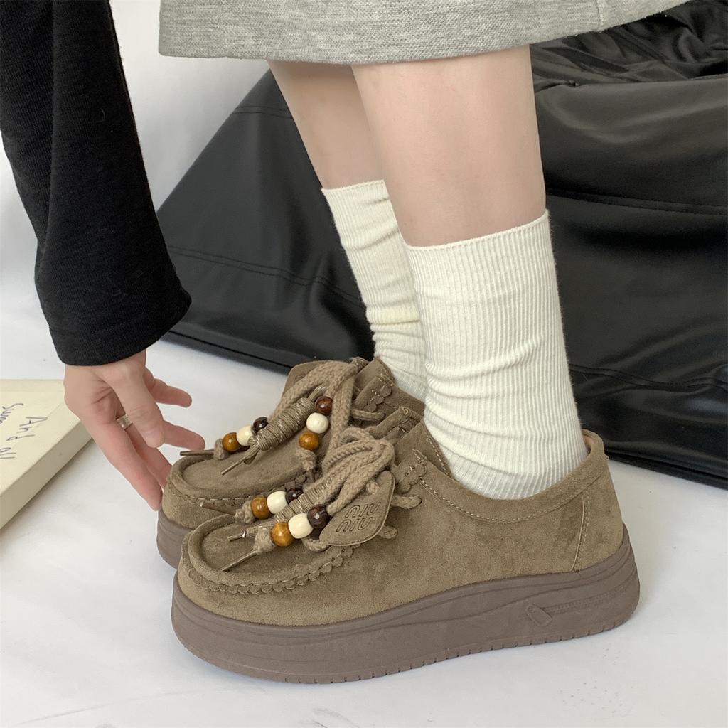Thick-soled women's height increase autumn new all-inclusive single shoes one-pedal lazy shoes
