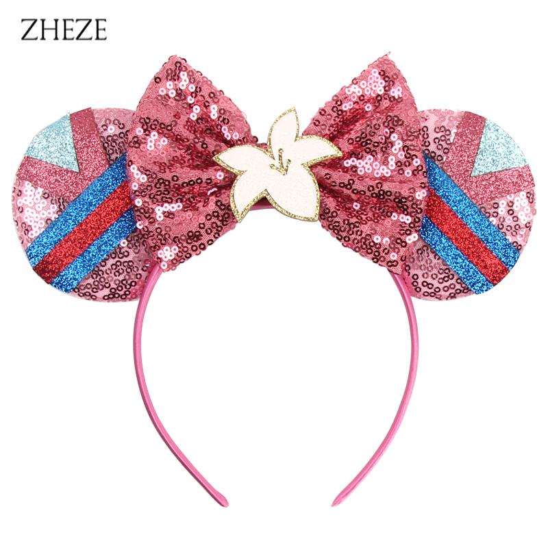 Disney Mickey Uszy Opaska z Cekinami 5" Kokarda Zamek Fajerwerki Opaska do Włosów Dla Dziewczynek Dzieci Featival Impreza DIY Akcesoria do Włosów
