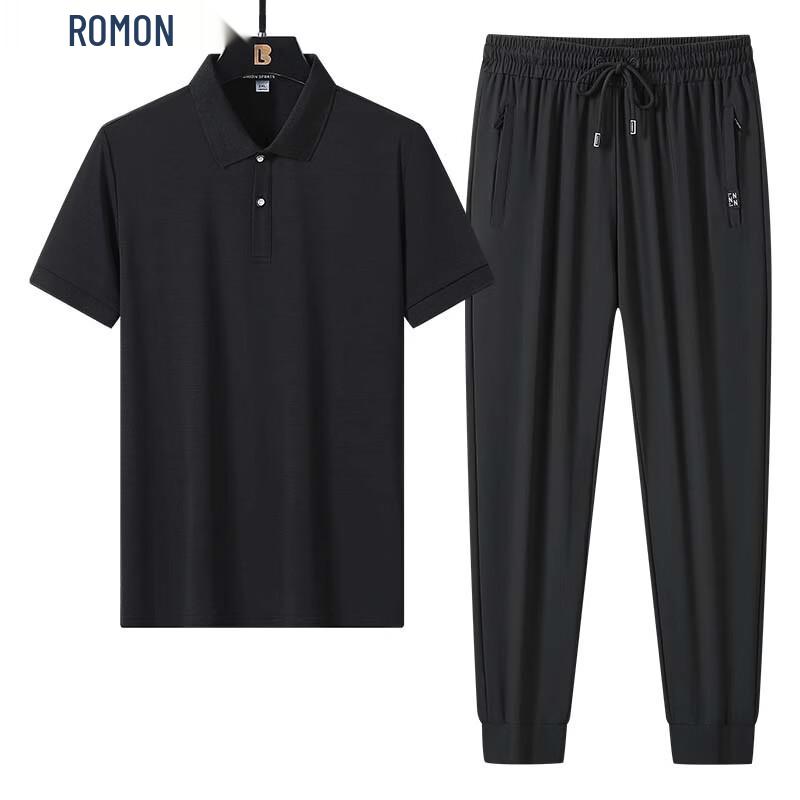 ROMON Men s Ice Silk Quick-Dry Polo & Shorts Set 7XL