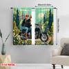 2pcs,2D Plane Printing Window Curtain Grandpa and Grandma Riding Motorcycles Polyester Woven (without Rod) Festive Perfect for