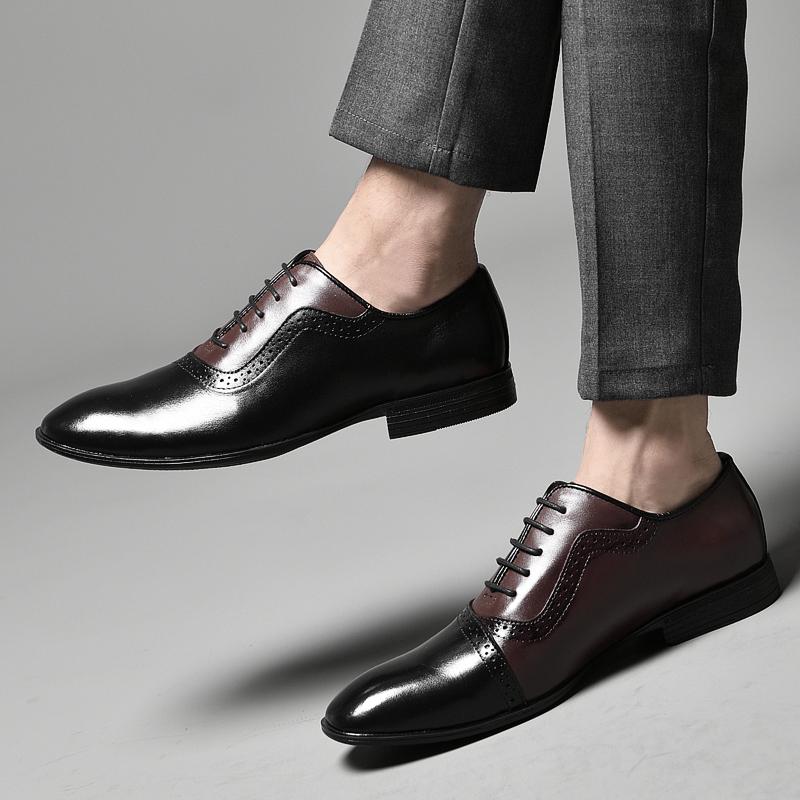 Sapatos masculinos de couro legítimo de alta qualidade, elegantes, formais, para escritório, Oxfords, sapatos de casamento, com cadarço, sapatos de couro empresarial, feitos à mão, pretos