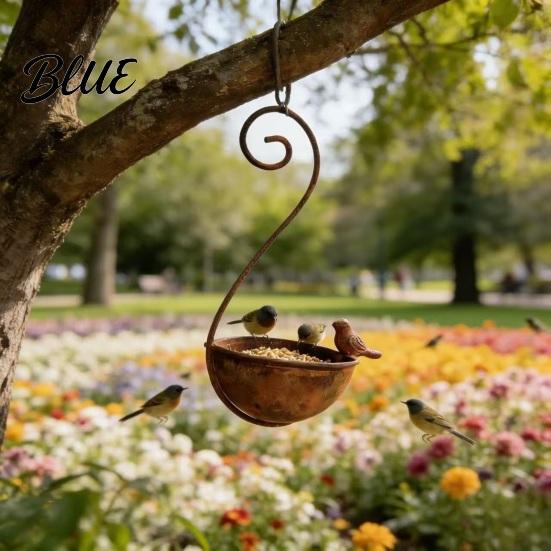 Decorative Bird Feeder Outdoor Hanging Feeder Garden Metal with Curled Hook Watching Wild for on Tree Branches Balcony Porch