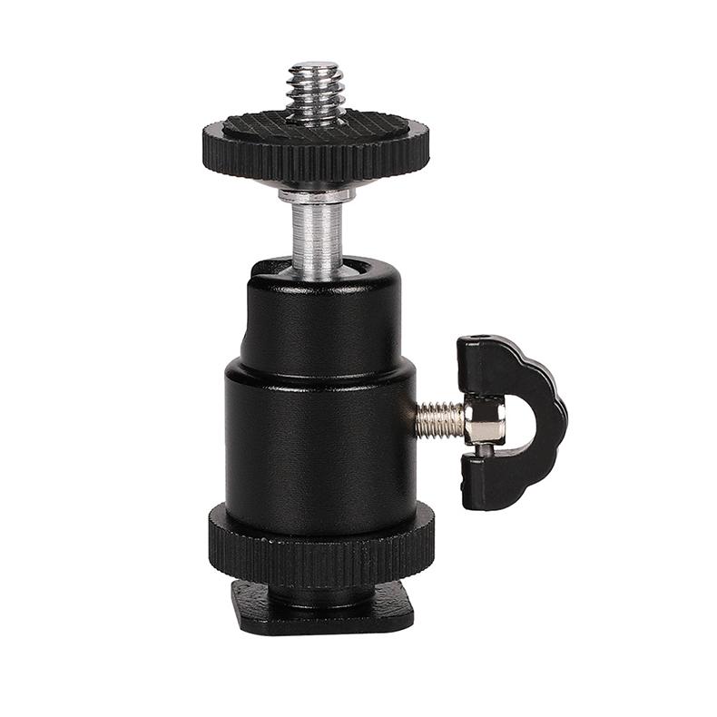 Tripod Ball Head 360° Rotatable Metal Mini PTZ with 1/4  Hot Shoe Camera Mount Adapter for Camera Pocket Light Microphone