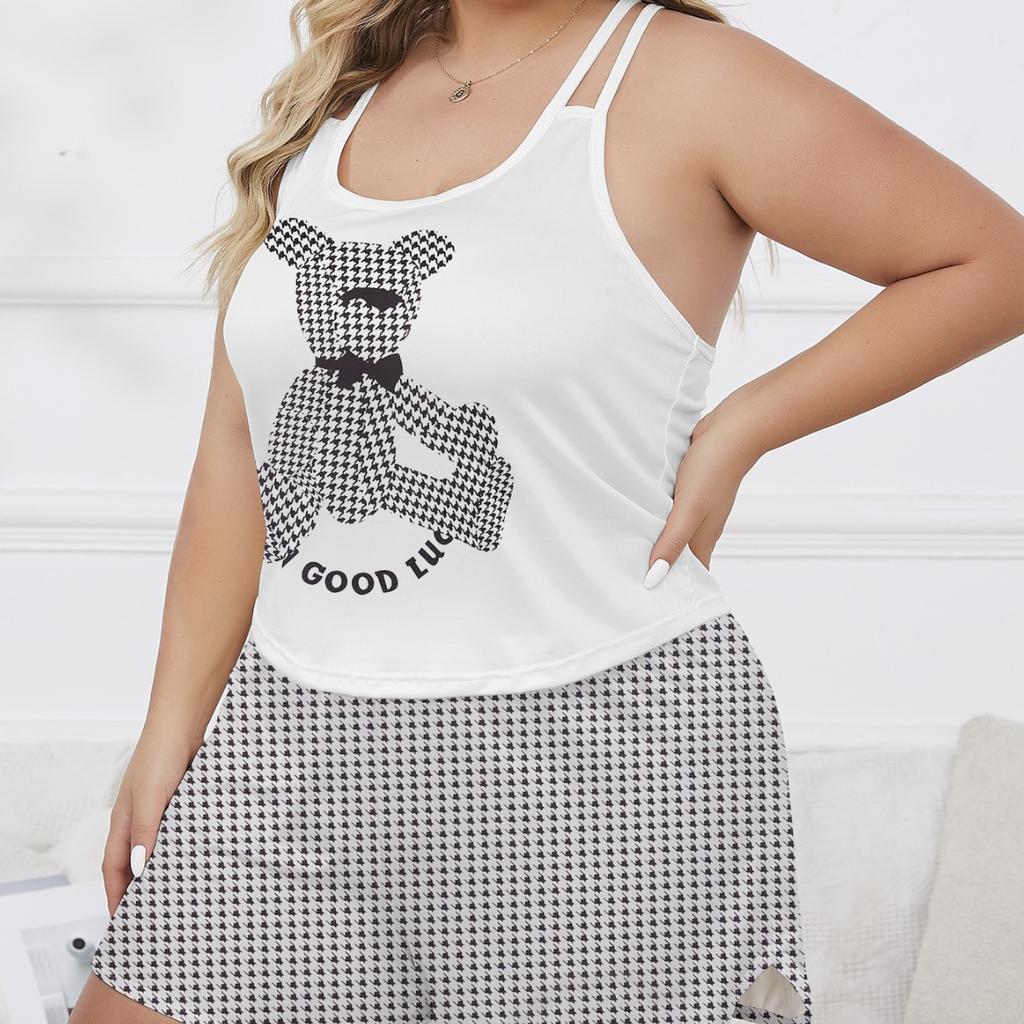 Letnie Damskie Piżamy Seksowne topy na ramiączkach i szorty Pijama casual kreskówkowy Zestaw piżam Loungewear plus size 5XL Zestaw 2-częściowy Bielizna nocna