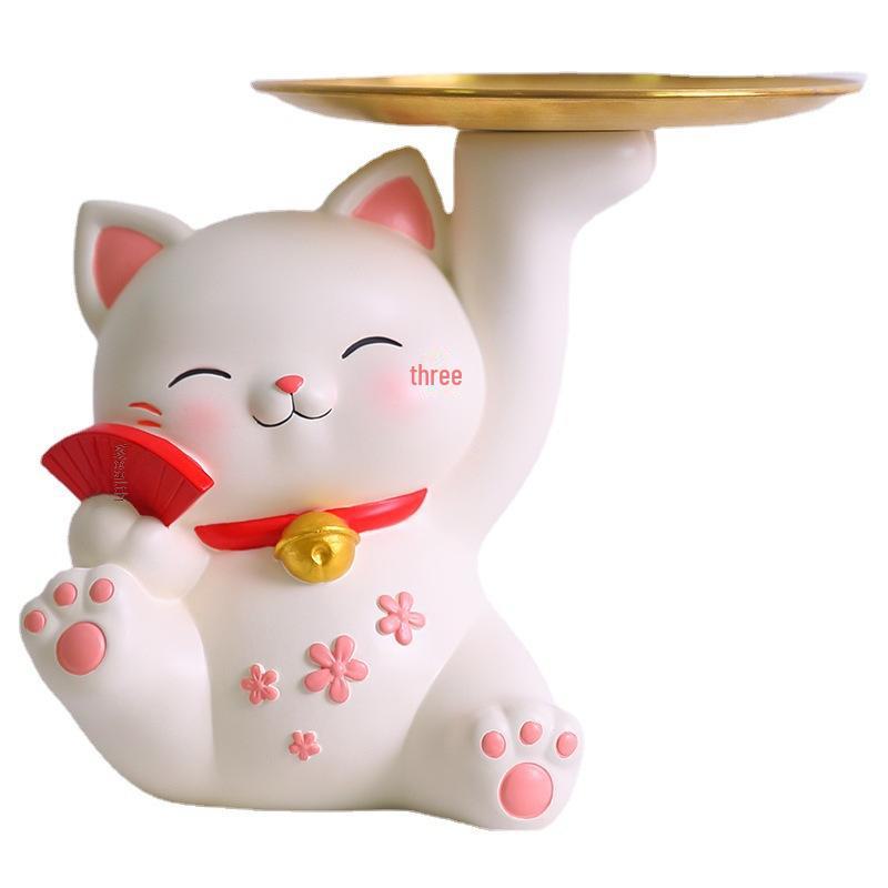 High-End Lucky Cat Tray: Elegant Entryway Storage & Living Room Decor Gift