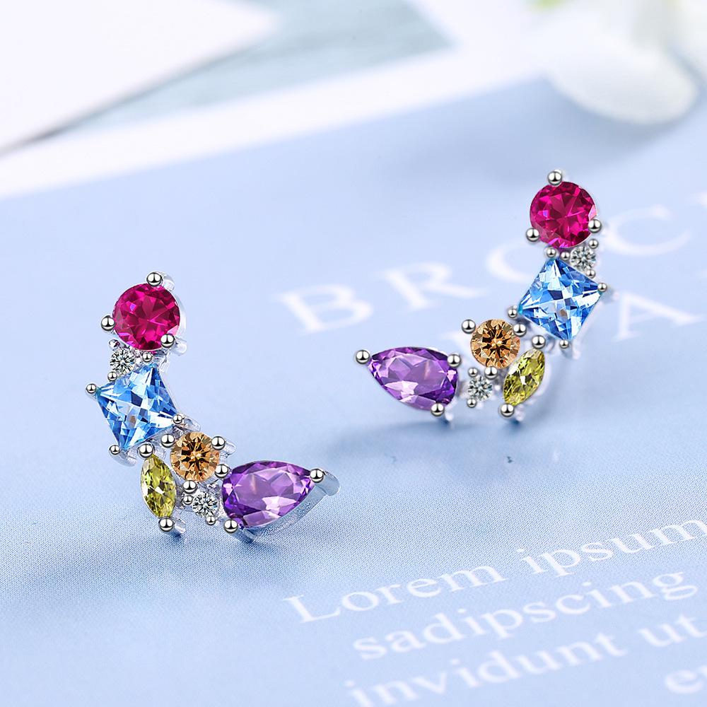 Colorful Zircon Stud Earrings - European & American Style for Women