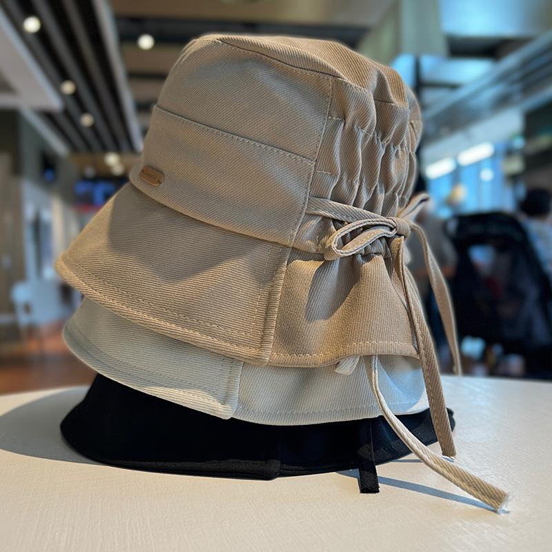 

Lace up bow bucket hat women spring and autumn travel versatile face mask basin hat show face small sunshade bucket hat Adult (56-58cm) чорний