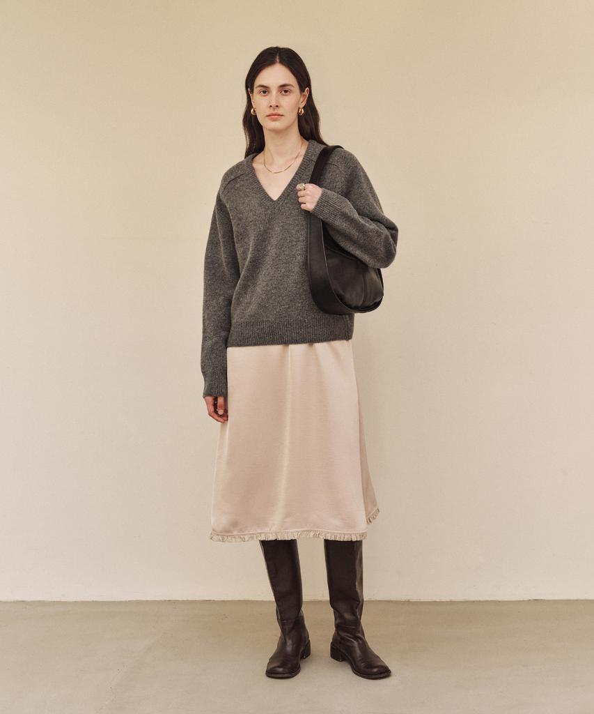 LEUNI Emma Satin Shirred Dress - Peach Beige