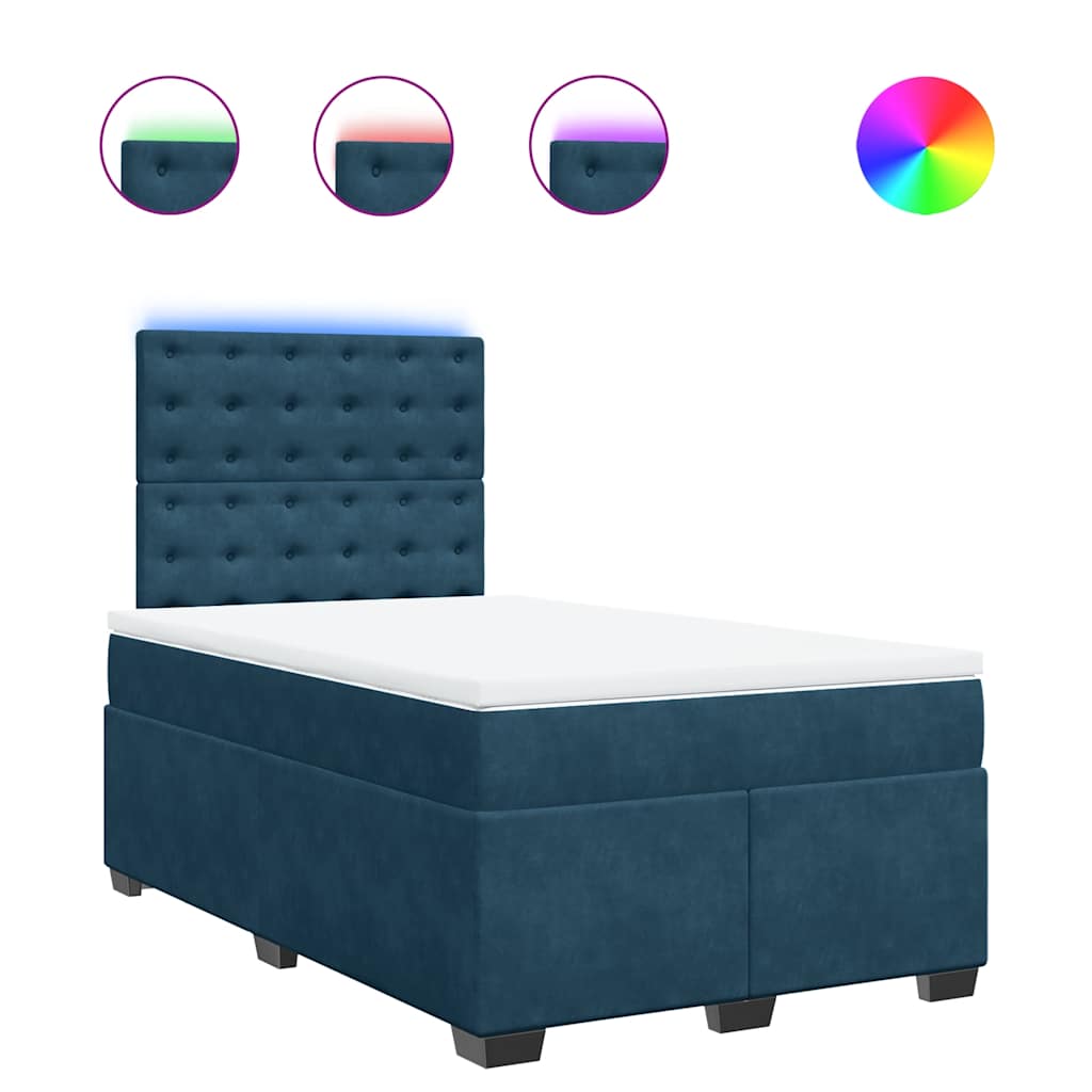 Blue Box Spring Bed with Mattress 120 x 190 cm Velvet