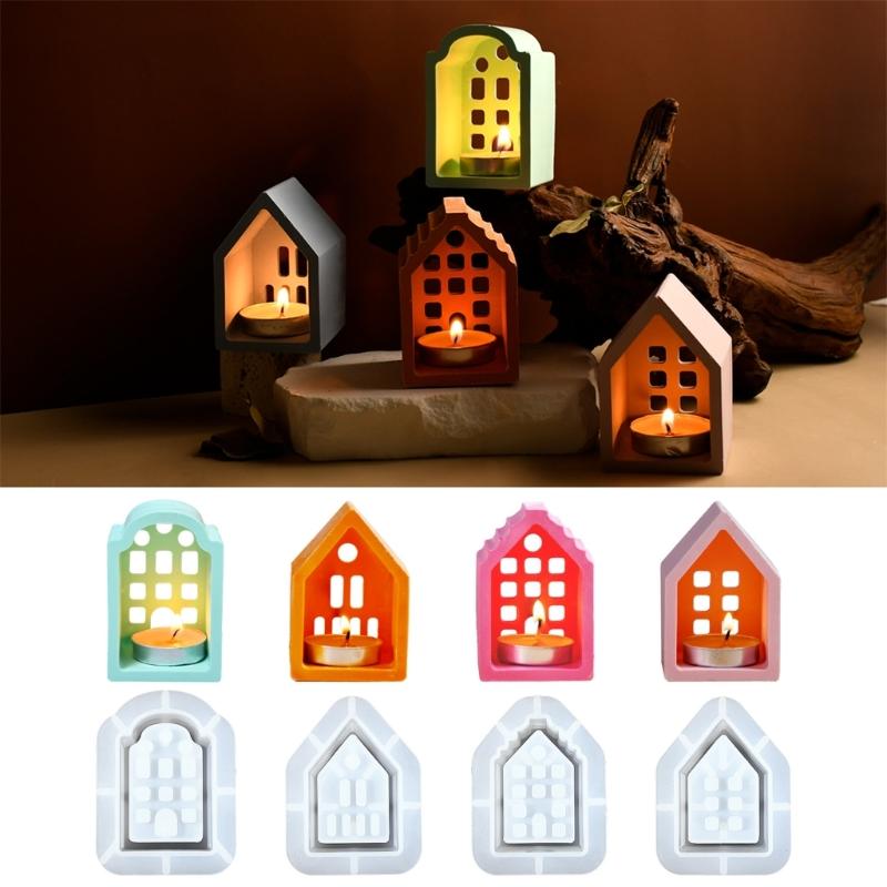 3D Candlestick Silicone Mold Hollow Out House Candle Base Mold Gypsum Candle Holder Epoxy Mould Home Decorations Mould
