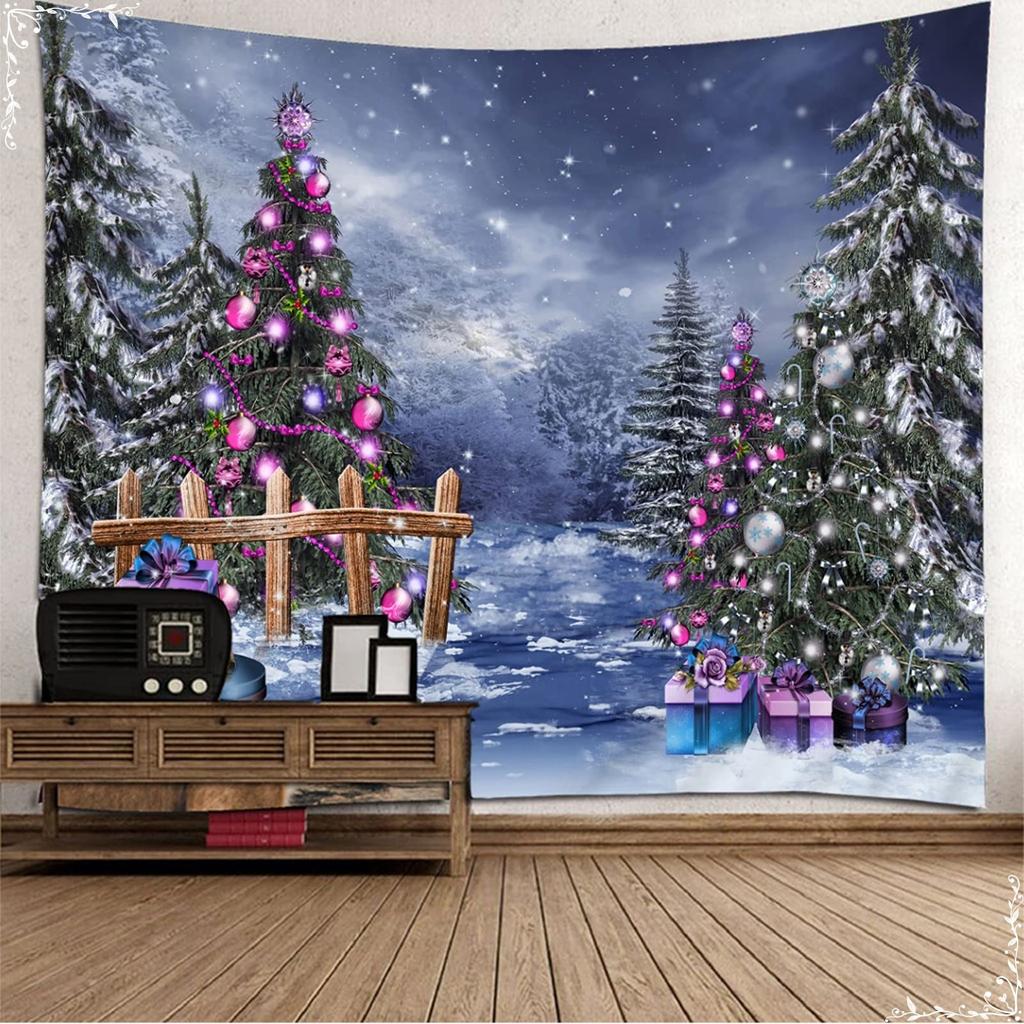 Gobelin świąteczny Gwiazdy Choinka Pudełko na prezent Gobelin Świąteczny Gobelin Sypialnia Akademik Wiszący na ścianie