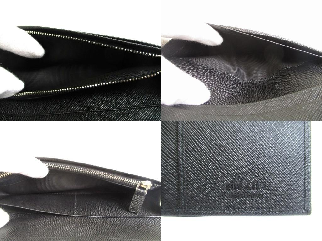 Authentic PRADA Saffiano Triangle Black Leather Bifold Long Flap Wallet #b088  Seller Refurbished