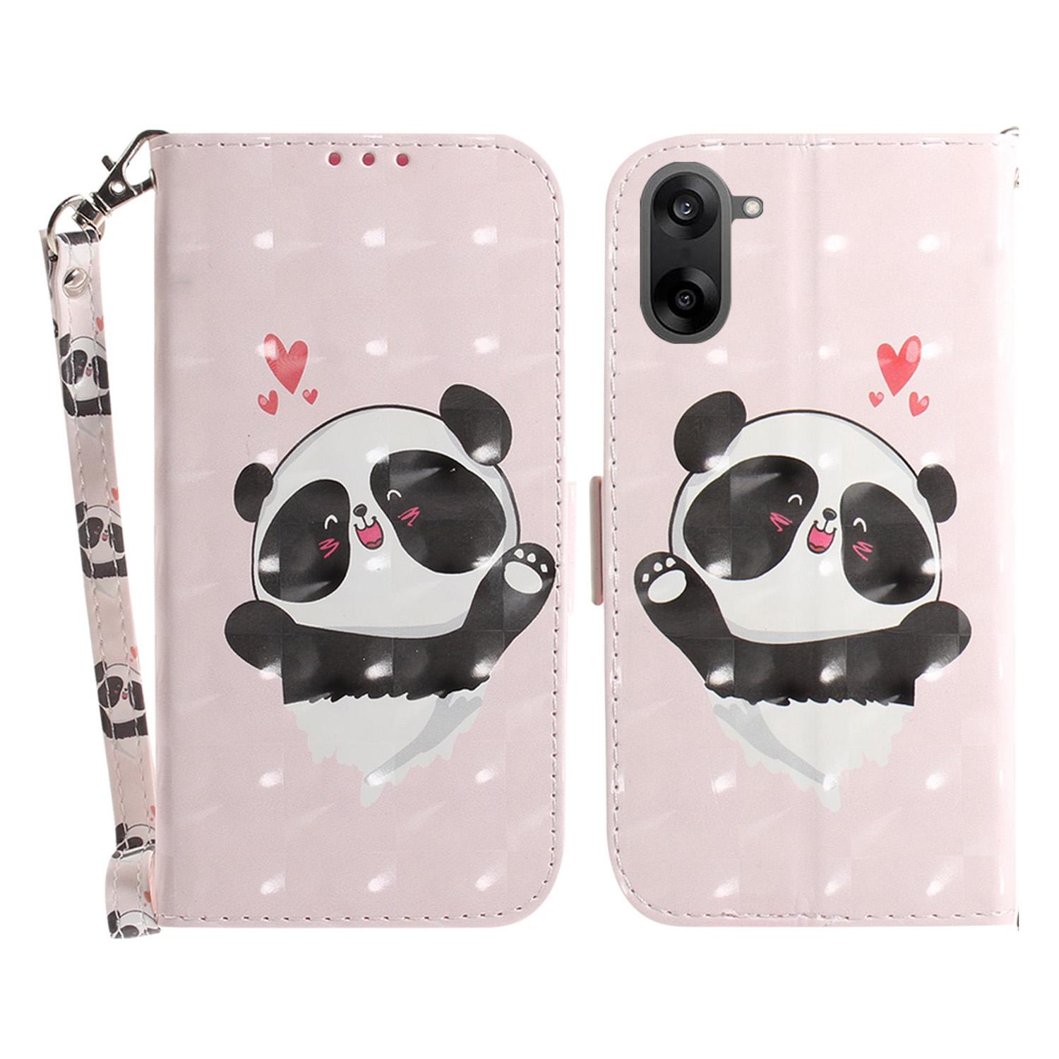 

For OnePlus Nord CE5 5G Case Pattern Printing Leather Wallet Phone Cover with Wrist Strap Love Heart Panda