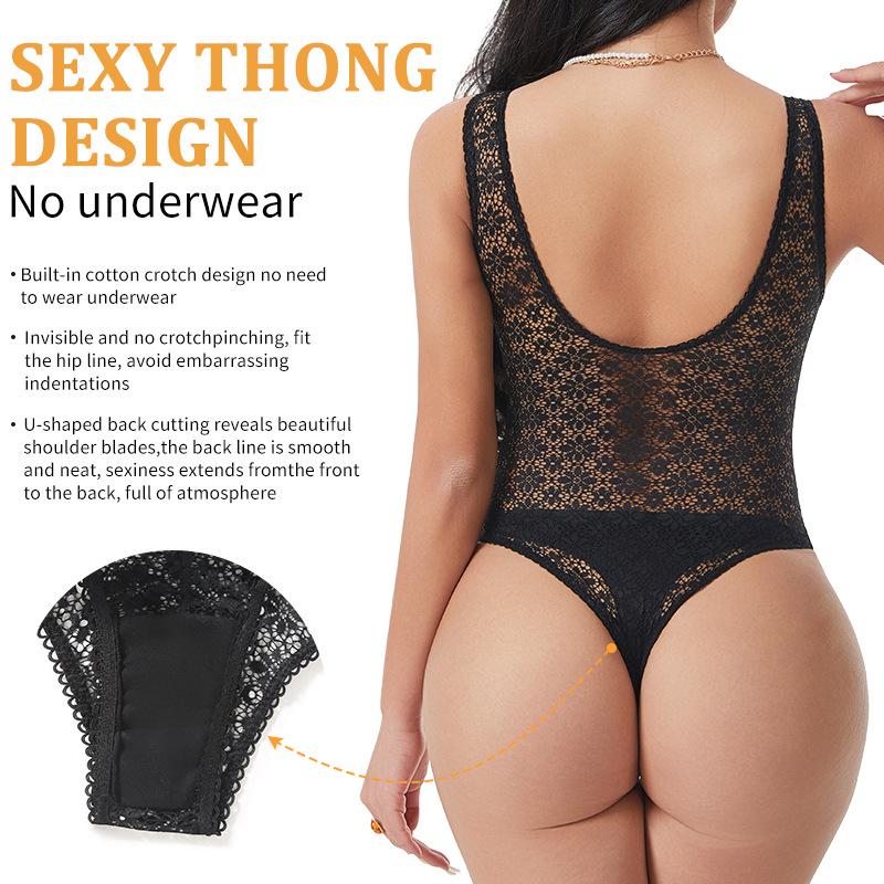 Women's Sexy Lace Sheer Bodysuit: Waist Slimming, Butt Lifting, and Body Shaping.
