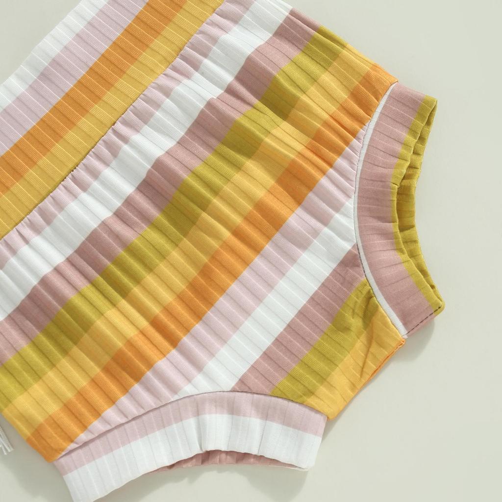 Baby Girl Summer Outfit Flower Print Tassel Hem Tie-Up Halter Neck Sleeveless Tank Tops Stripe Shorts Headband 3Pcs Clothes Set