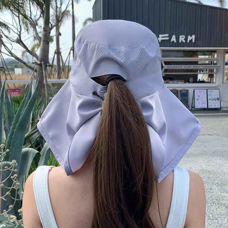 Outdoor riding neck cape hat summer new can tie ponytail big brim sun hat solid color bucket hat women