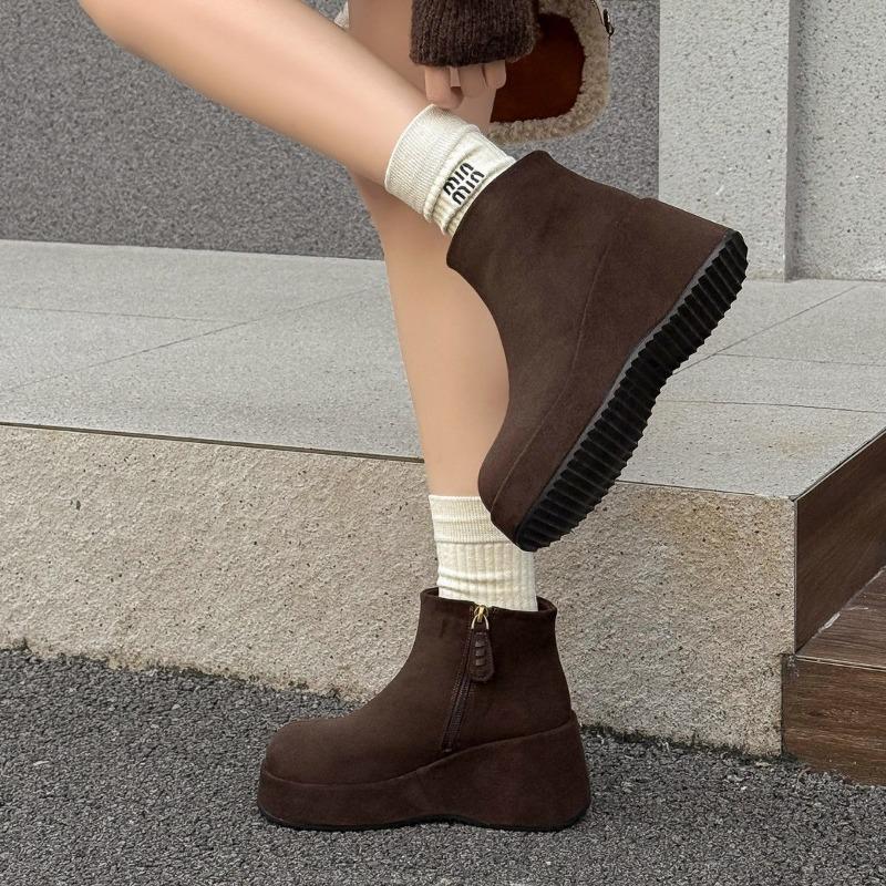 Stivaletti corti con tacco basso da donna, nuovi autunno e inverno, in velluto, caldi, versatili, rialzanti, in camoscio, stivaletti Chelsea