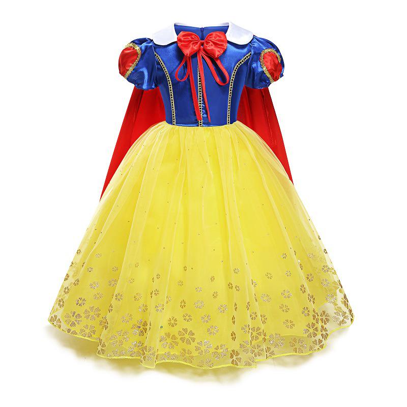 Girls' Summer Puff Sleeve Princess Dress - Snow White & Frozen Theme Net Yarn Dress