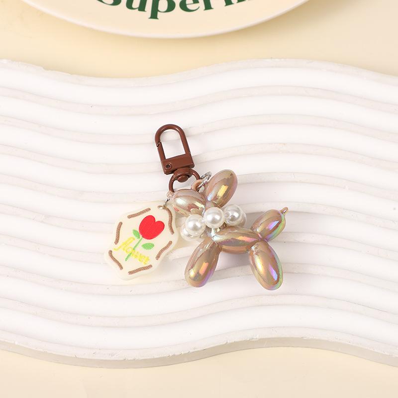 Brown Balloon Dog Keychain Acrylic Rubber 3D Exquisite Phone Keyring Car Pendant Cartoon Key Ring DIY Gift for Women Keychain