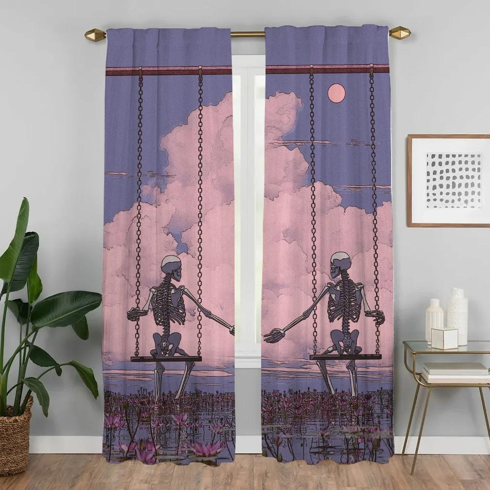 Love Skeleton Blackout Curtain for Room 2 Panel Curtains Child Room Home Interior Curtains Partition Shades Tulle for Bedroom