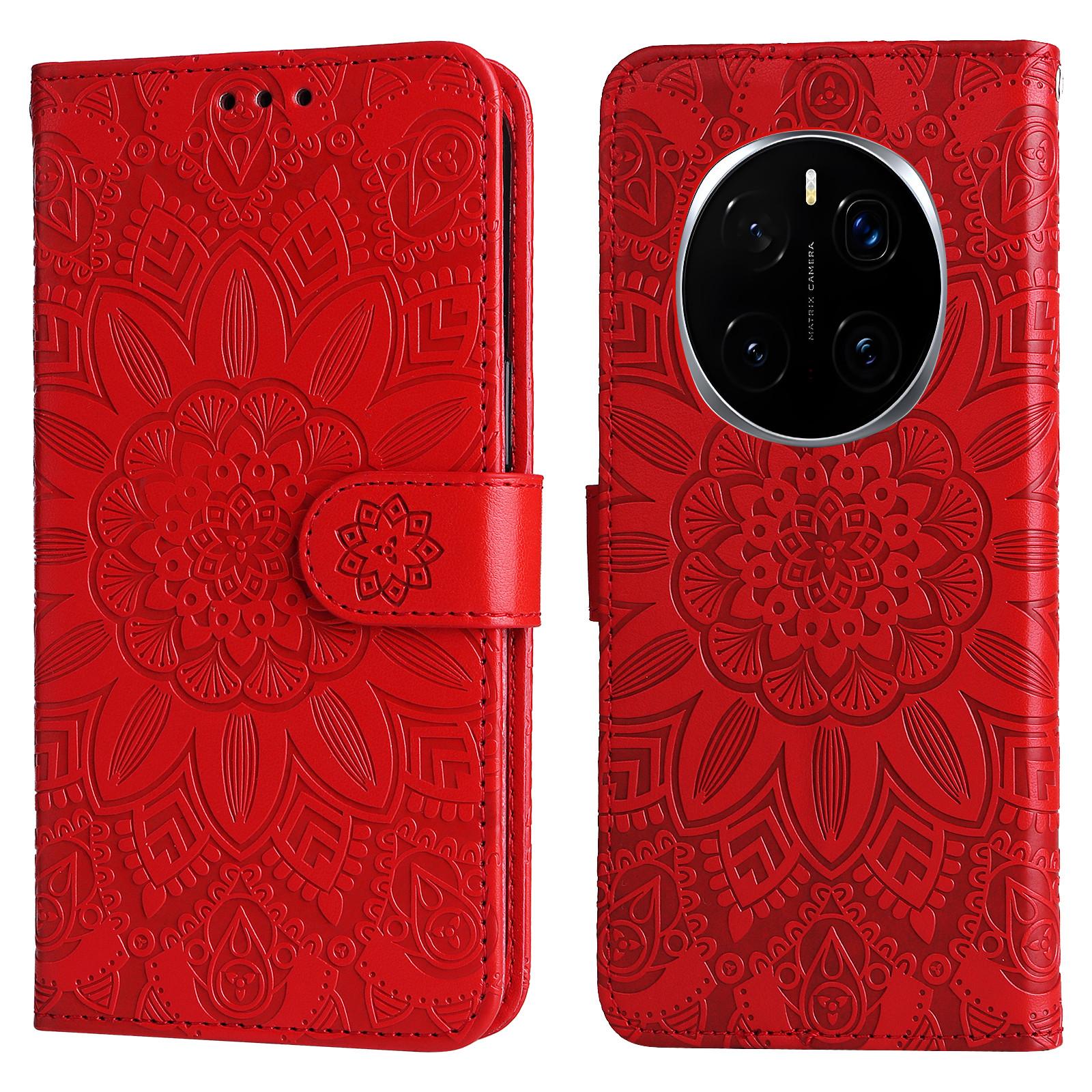 

For Honor Magic7 Pro 5G Case Sunflower Imprint Leather Wallet Phone Cover Red