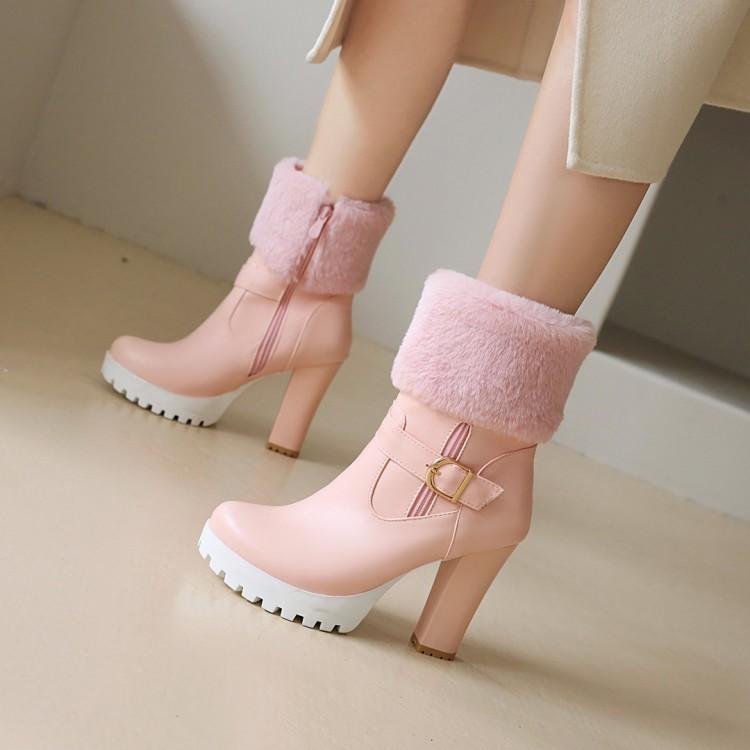 Dámské kotníkové boty na vysokém podpatku podzim a zima nové voděodolné stolkové silný podpatek velká velikost nadýchané kotníkové boty
