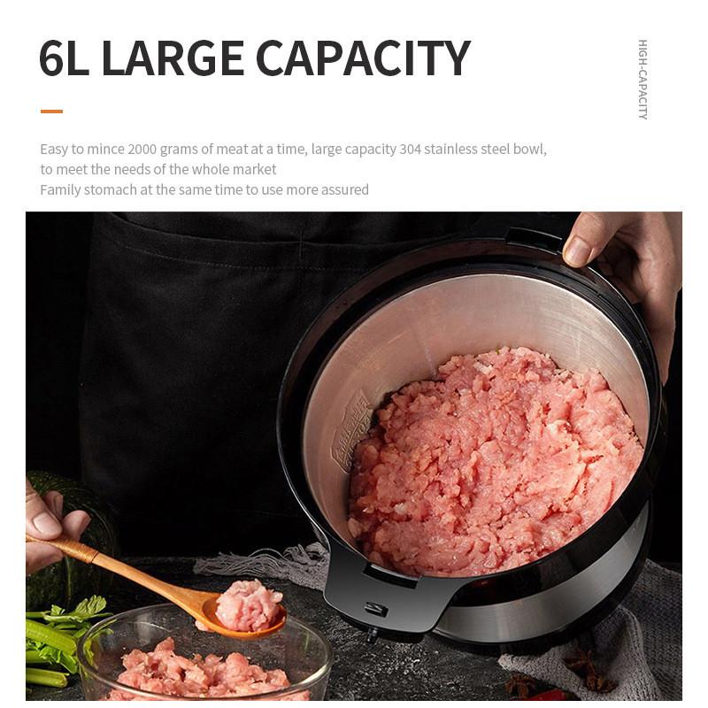 8L Large Capacity Electric Meat Grinder Household Stainless Steel Vegetable Crusher Kitchen Food Processor