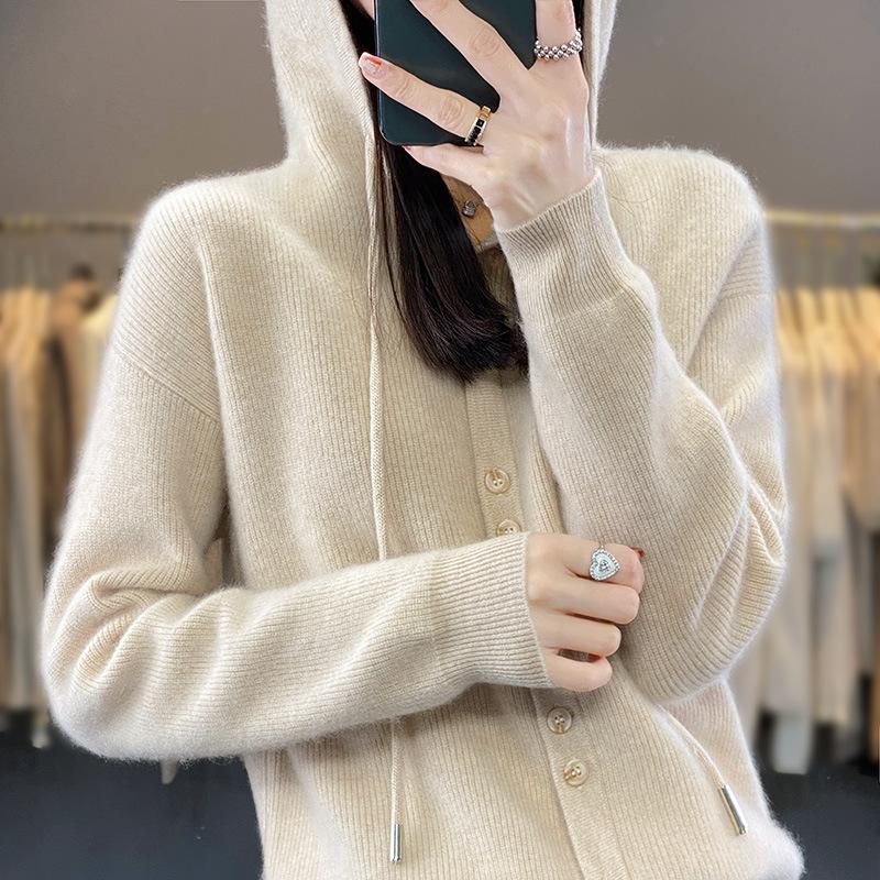 Autumn and Winter New Hooded Cardigan Hoodie Women's Long-sleeved Knitted Sweater Versatile Coat Top Wear Pullover Sweater Women