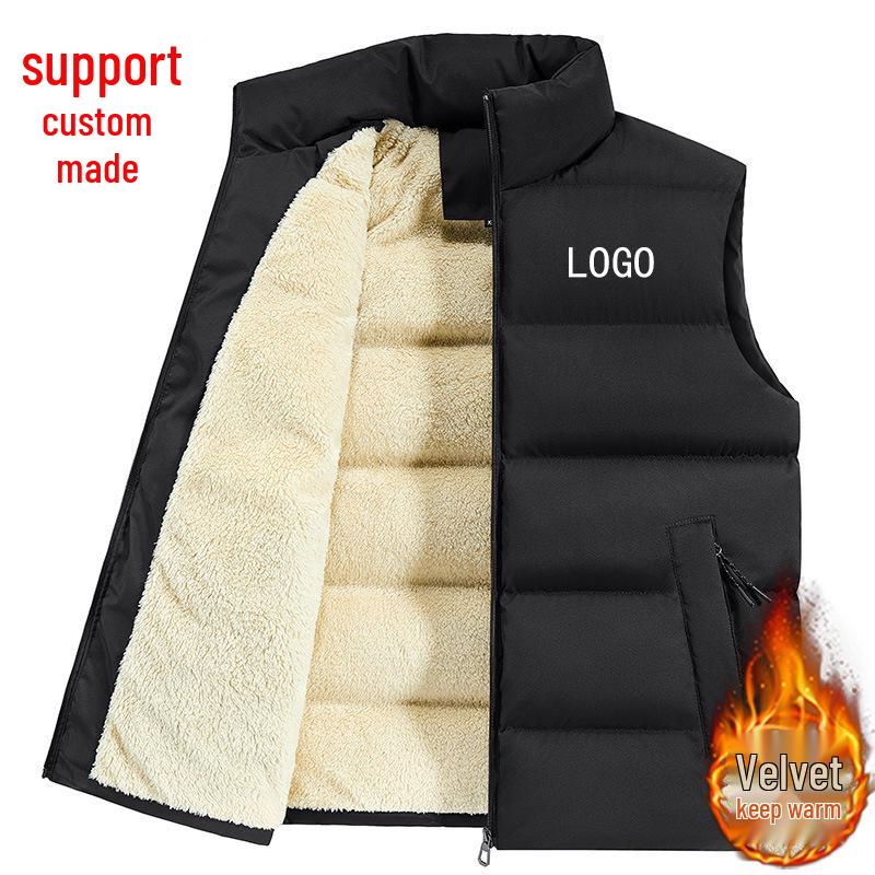 Unisex Custom Logo Sleeveless Cotton Vest with Velvet Lining for Autumn/Winter