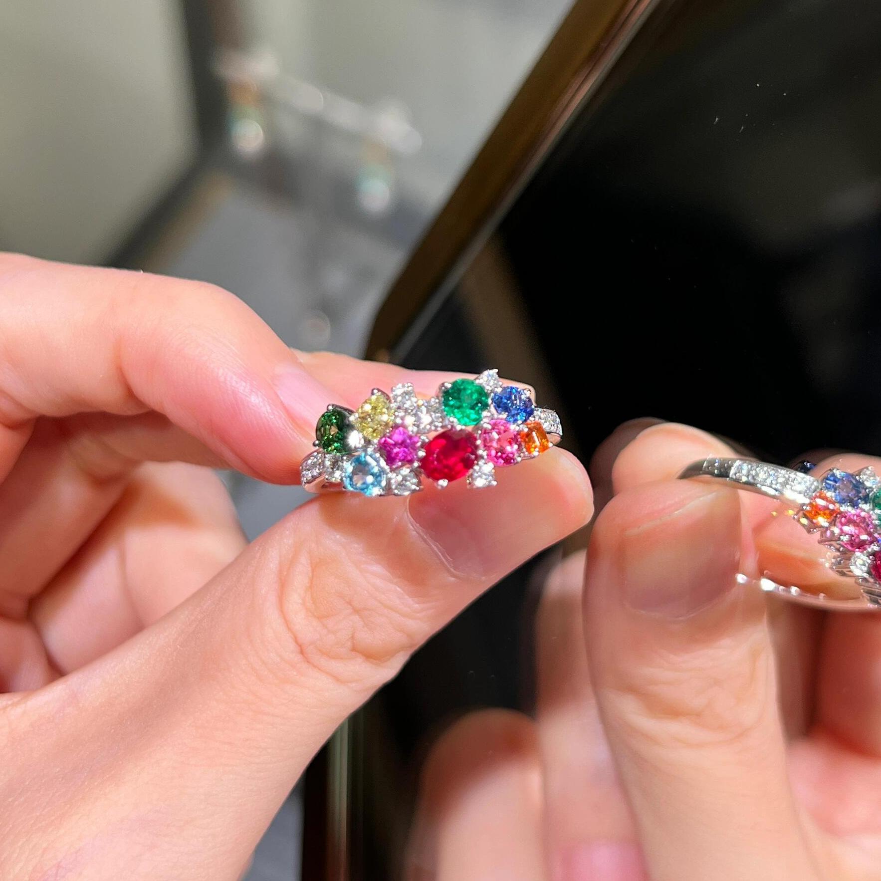 

Colored Gemstone Ring Women s Design Niche Light Luxury Exquisite Elegant Colored Treasure Opening Adjustable Hand Jewelry 2026 Resizable