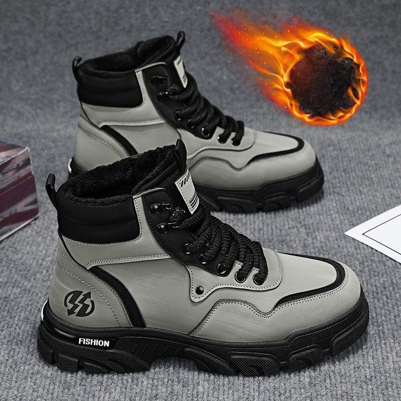 Módní zimní pánské boty Plyšové teplé sněhule Módní vysoké boty PU kůže Ležérní boty Plus sametové teplé bavlněné boty Botas Hombre