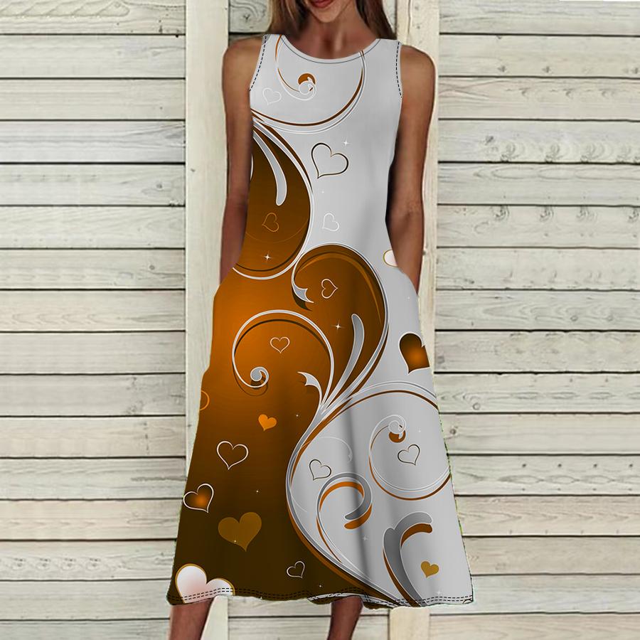 

Летнее модное сексуальное платье без рукавов, мягкое повседневное платье с 3D рисунком любви, платье на бретельках без рукавов, летнее платье на подтяжках 8XL оранжевый