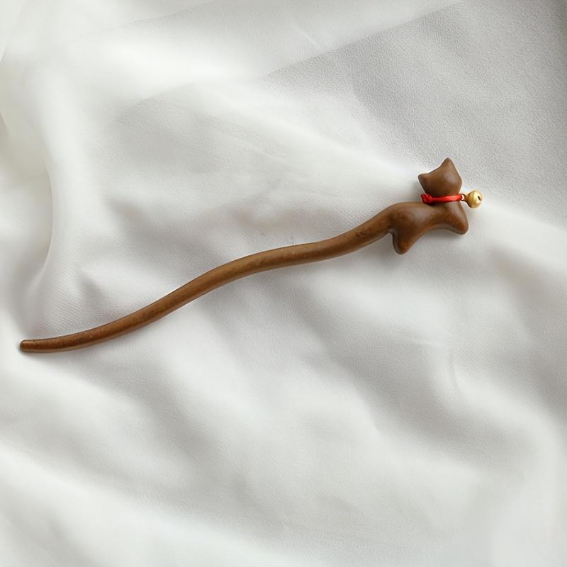 Adorable Chinese-style Hairpin Ancient Wind Gold-threaded Sandalwood Hairpin New Simple Retro Ancient Costume Bell Cat Headwear