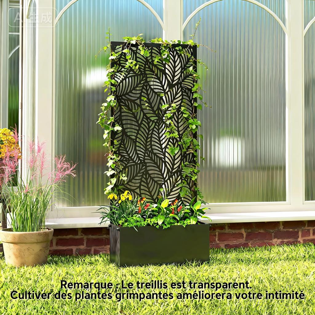 Planter with Trellis, Flower Box, with Privacy Screen, for Climbing Plants, Metal, 45 X 21.5 X 110 Cm, Black
