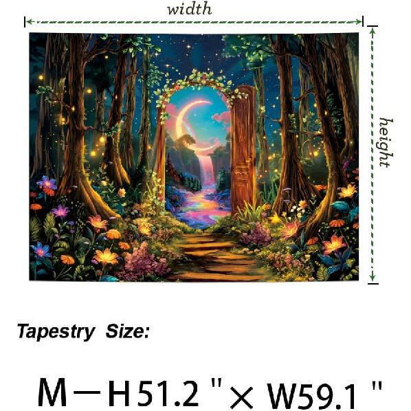 Heynvioo Blacklight Forest Tree Tapestry UV Reactive Moon Tapestry Trippy Galaxy Space Tapestries Fantasy Landscape Tapestries Aesthetic Plant Wall