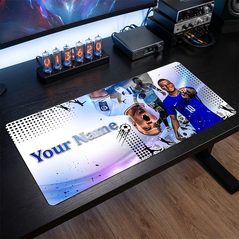 Tappetino per Mouse Grande Personalizzato Kylian Mbappe, Stampa Testo Nome Personalizzato, Tappetino da Scrivania Antiscivolo con Logo Calcio, Regalo per Gamer
