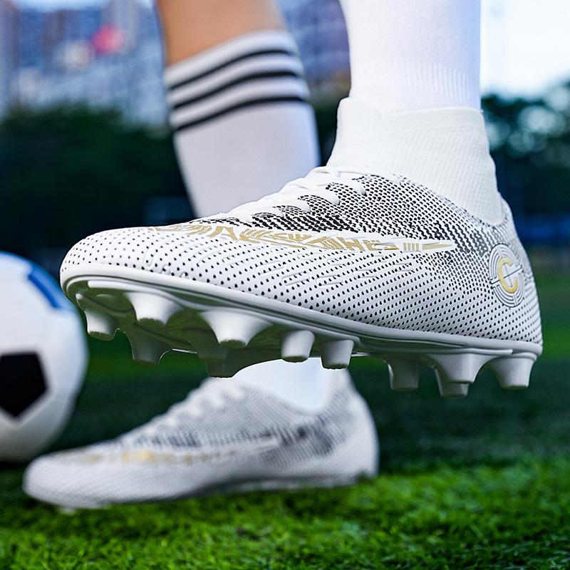 Football shoes large size high top men's children's broken nail shoes leather surface long nail glue large size youth sports shoes