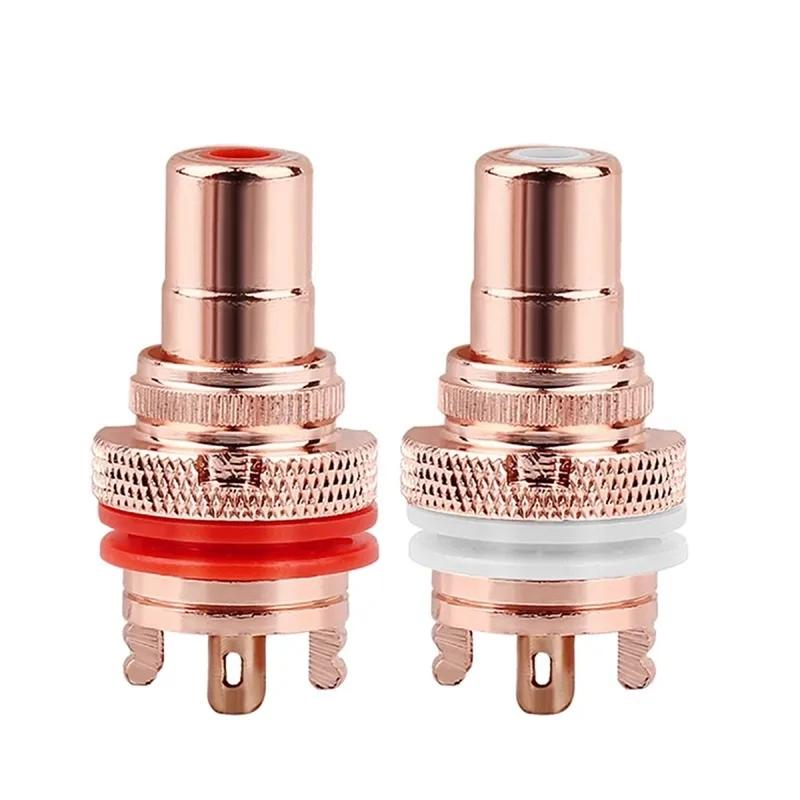 2Pcs RCA Connector Female Speaker Terminals Gold/Rhodium Plated Copper Socket Chassis CMC Connectors Audio Jack Adapter Plug