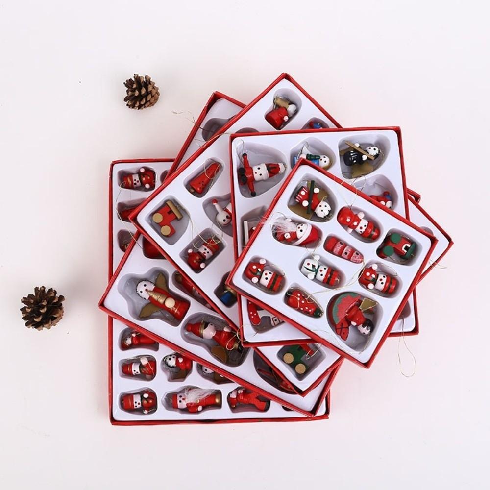 Multi Wooden Christmas Tree Decoration Boxed Set Cartoon Image Wooden Ornaments Small Pendant DIY Christmas Decorations