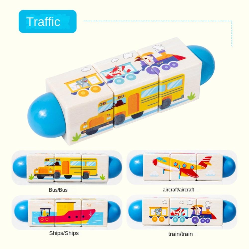 3D Wooden Rotating Puzzle Wooden Grasp Building Block Toys Wooden Jigsaw Puzzle  Childhood