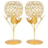 Beautiful Crystals Rose Gold Polish Candle Holder for Decoration Set of Two 9 Inches , Metal