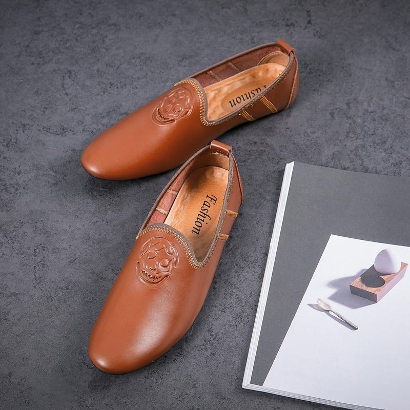 Genuine Leather Men's Slip On Footwear Punk Style Office Man Formal Shoes Wedding Party Men Dress Shoes Breath Loafers Moccasins