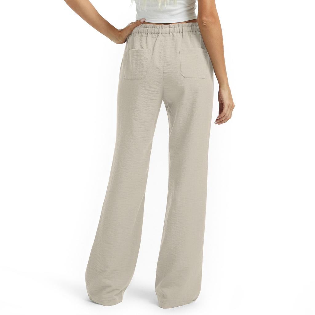 Women's Slant Pocket Elastic Waist Casual Cotton And Linen Trousers