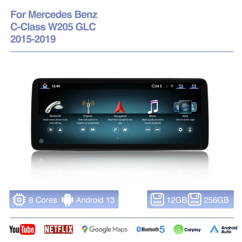 Player Multimedia Auto 12.8" Pentru Mercedes Benz C-Class W205 GLC 2015-2019 Navigație GPS Radio Android Carplay 4G WiFi Cameră 360