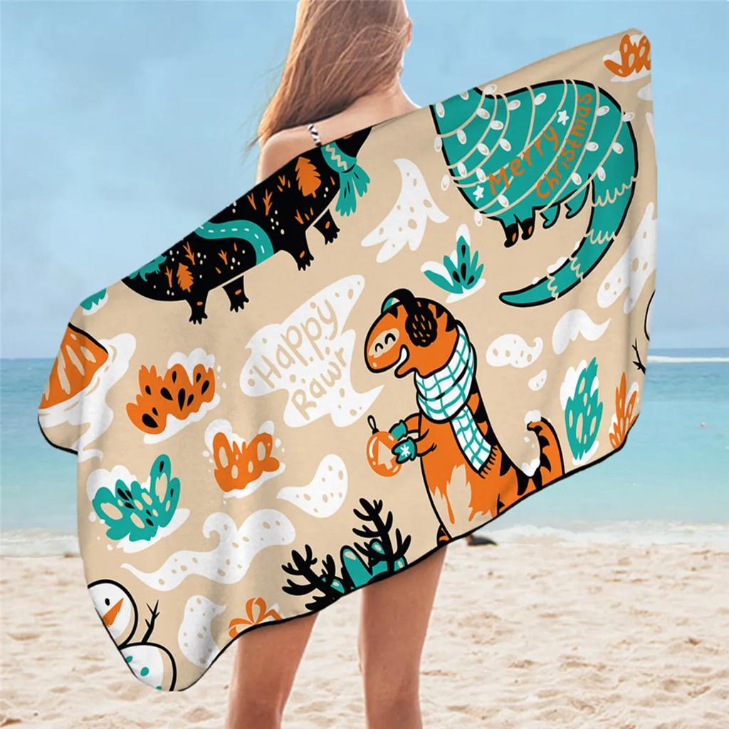 Cartoon Dinosaur Beach Towel for Bathroom Jurassic Print Travel for Kids Boys Microfiber Quick Dry Blanket Camp Swim Women Men