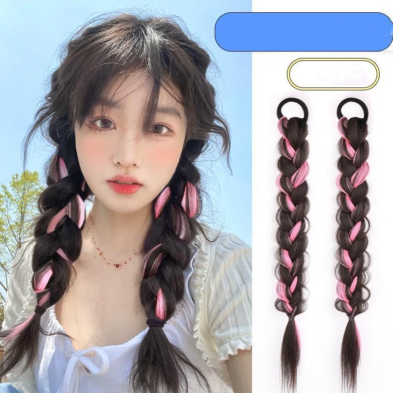 2 Pcs/set Synthetic Bubble Twist Ponytail High Elastic Wig Women Hair Side Natural Lantern Wig Braid Black Tail Hairpiece