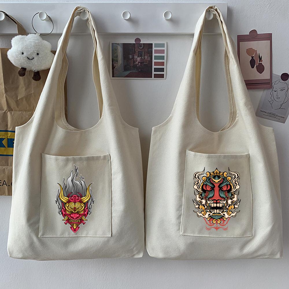 

Японская уличная женская сумка, многоразовая большая сумка, базовая сумка на плечо, Harajuku, с рисунком монстра, с принтом, повседневная, бежевая, для покупок, для студентов