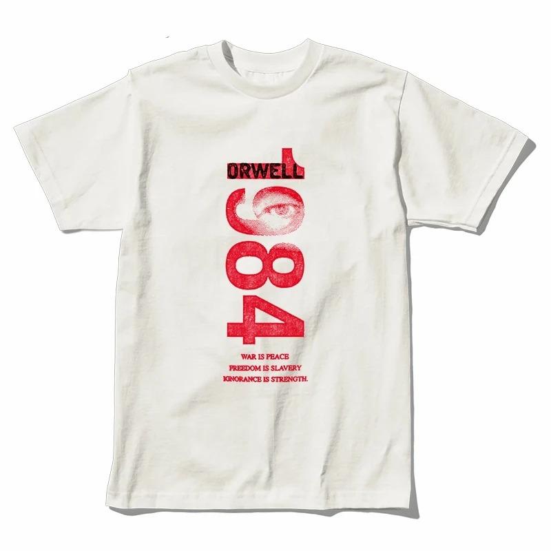 

2026 Summer Fashion Trendy Tee Coolmind U0014-T2 1984 Graphic Print Men T Shirt O-Neck Loose Tshirt Men Women Cotton Tee Shirts XXXL чорний