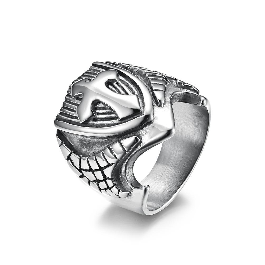 European and American Style Cross Shield Exaggerated Retro Men s Ring, Rough and Domineering Large Men s Titanium Steel Finger Ring 8#